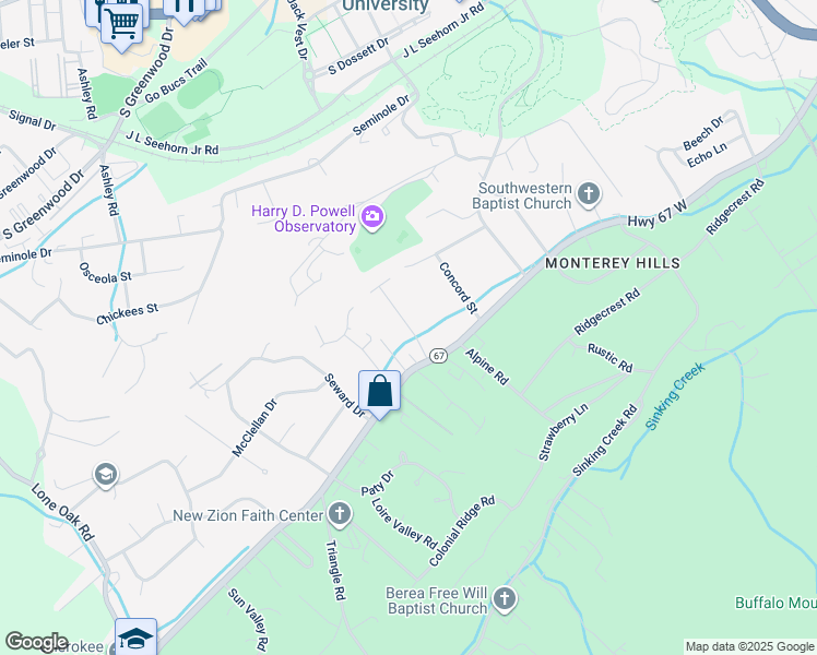 map of restaurants, bars, coffee shops, grocery stores, and more near 1711 Scenic Drive in Johnson City