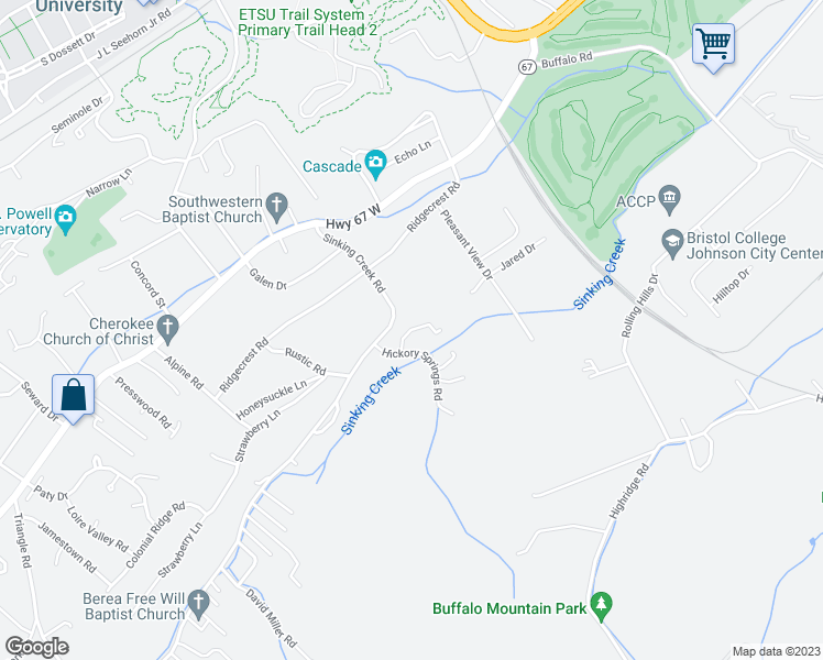map of restaurants, bars, coffee shops, grocery stores, and more near 2008 Heritage Place in Johnson City