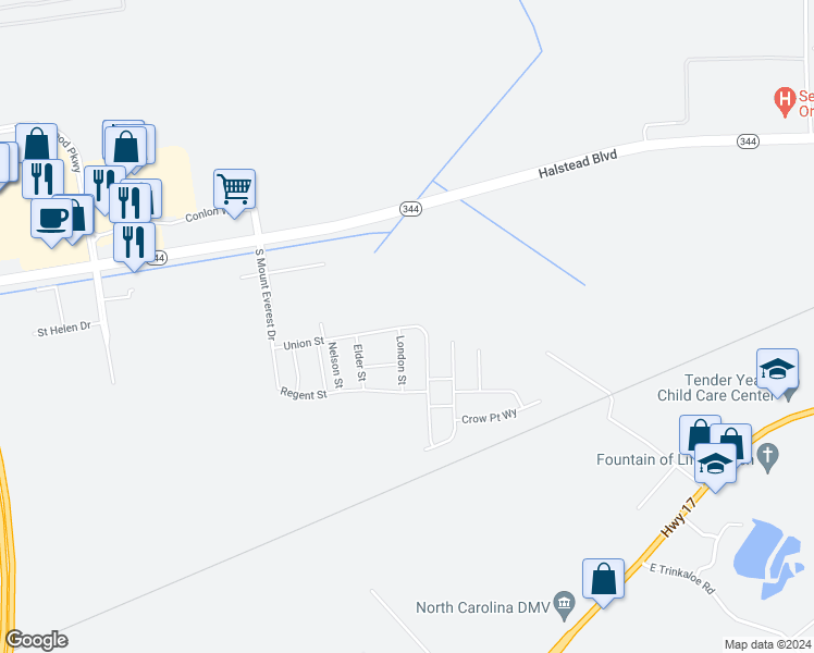 map of restaurants, bars, coffee shops, grocery stores, and more near 3505 Union Street in Elizabeth City