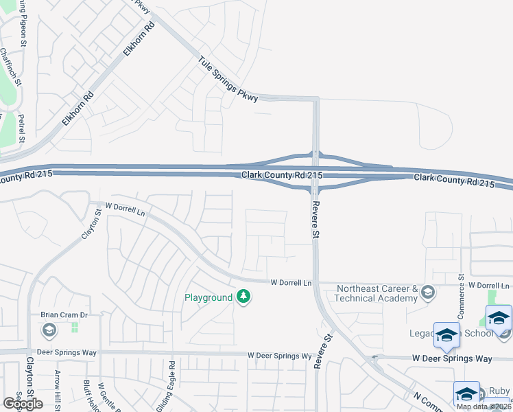 map of restaurants, bars, coffee shops, grocery stores, and more near Bruce Woodbury Beltway in North Las Vegas