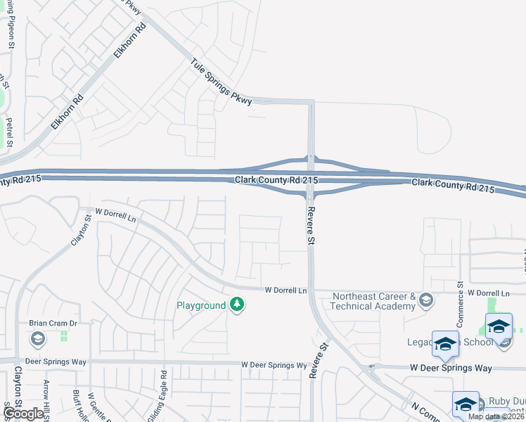 map of restaurants, bars, coffee shops, grocery stores, and more near Bruce Woodbury Beltway in North Las Vegas