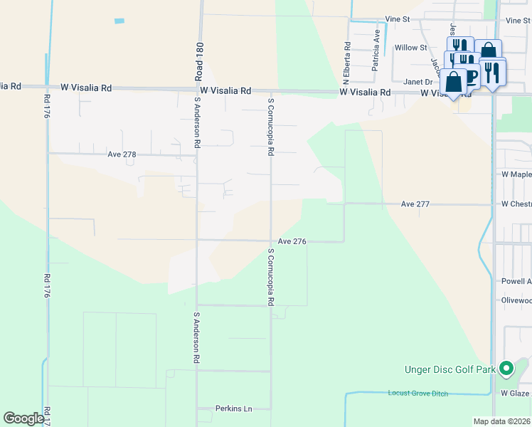 map of restaurants, bars, coffee shops, grocery stores, and more near 436-598 South Cornucopia Road in Exeter