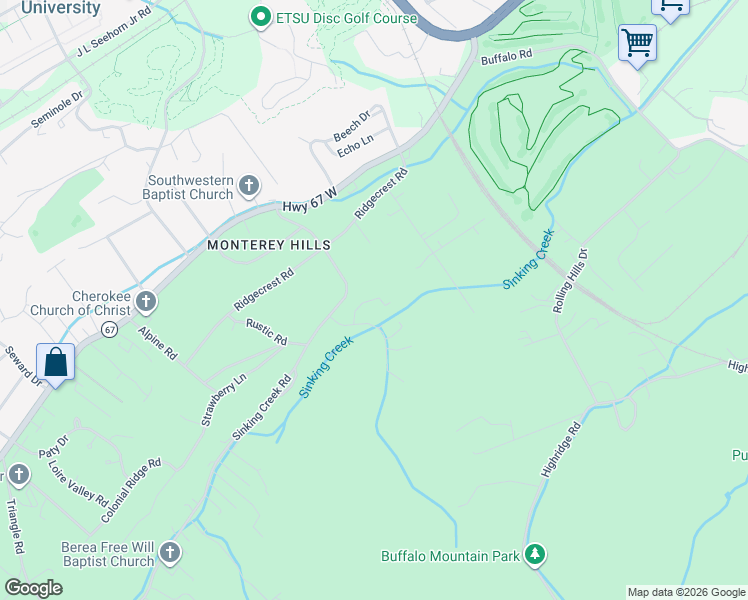 map of restaurants, bars, coffee shops, grocery stores, and more near 2026 Heritage Place in Johnson City