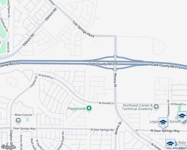 map of restaurants, bars, coffee shops, grocery stores, and more near Bruce Woodbury Beltway in North Las Vegas