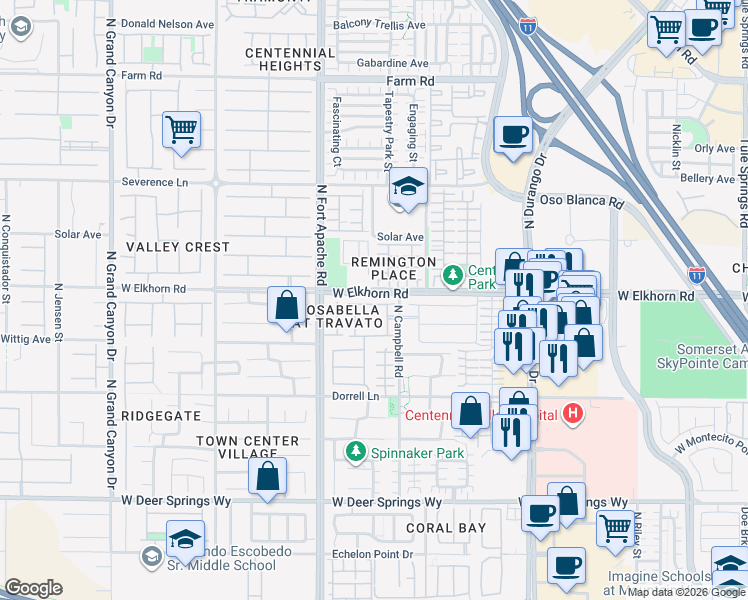 map of restaurants, bars, coffee shops, grocery stores, and more near 9100 Bushy Tail Avenue in Las Vegas