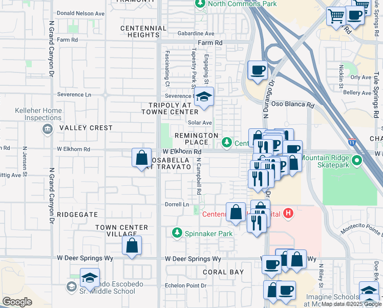 map of restaurants, bars, coffee shops, grocery stores, and more near 9068 Bushy Tail Avenue in Las Vegas