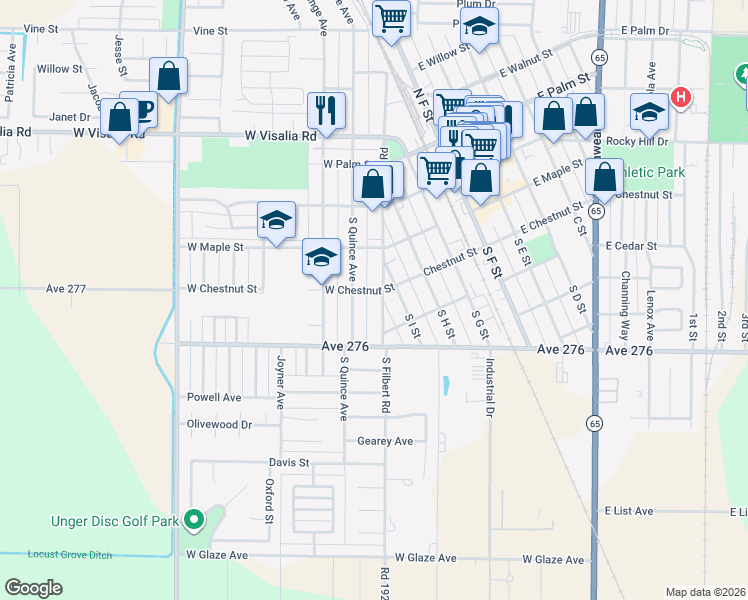 map of restaurants, bars, coffee shops, grocery stores, and more near 349 South Filbert Road in Exeter