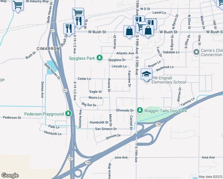 map of restaurants, bars, coffee shops, grocery stores, and more near 1480 Cherry Lane in Lemoore