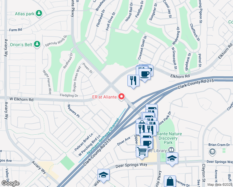 map of restaurants, bars, coffee shops, grocery stores, and more near 7089 North Aliante Parkway in North Las Vegas