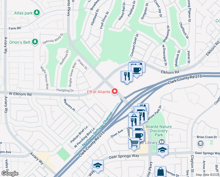 map of restaurants, bars, coffee shops, grocery stores, and more near 7089 North Aliante Parkway in North Las Vegas