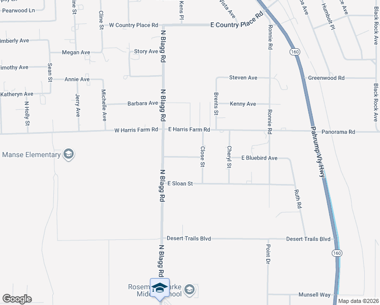 map of restaurants, bars, coffee shops, grocery stores, and more near 141 East Bluebird Avenue in Pahrump