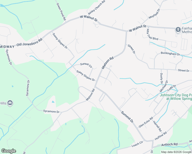 map of restaurants, bars, coffee shops, grocery stores, and more near 528 Matson Road in Jonesborough