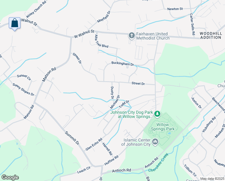 map of restaurants, bars, coffee shops, grocery stores, and more near 2074 Dusty Drive in Johnson City