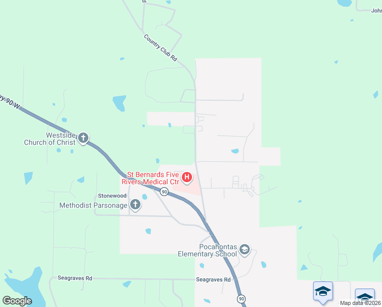 map of restaurants, bars, coffee shops, grocery stores, and more near 326 Country Club Road in Pocahontas
