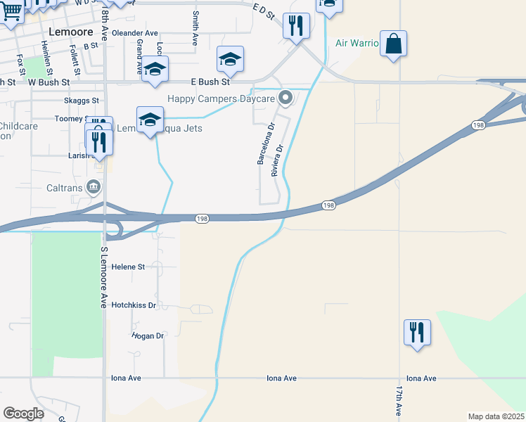 map of restaurants, bars, coffee shops, grocery stores, and more near 762 Naples St in Lemoore