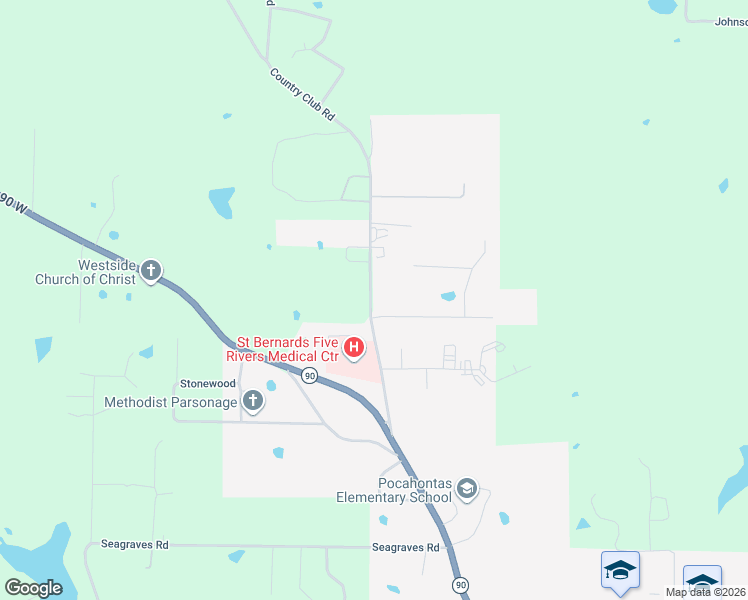 map of restaurants, bars, coffee shops, grocery stores, and more near 387 Country Club Road in Pocahontas