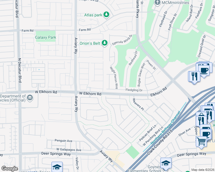 map of restaurants, bars, coffee shops, grocery stores, and more near 7209 Millerbird Street in North Las Vegas