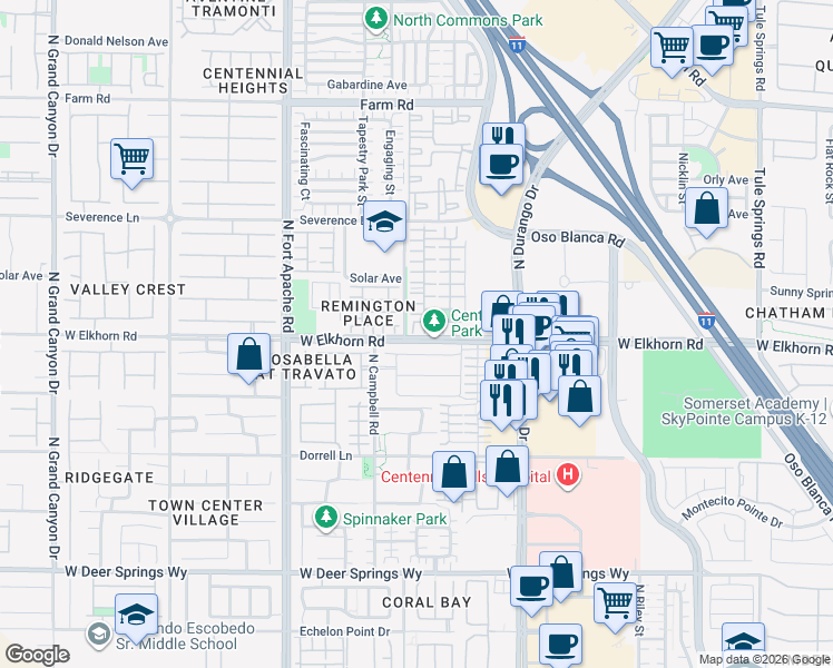 map of restaurants, bars, coffee shops, grocery stores, and more near 7204 Glen Shire Court in Las Vegas