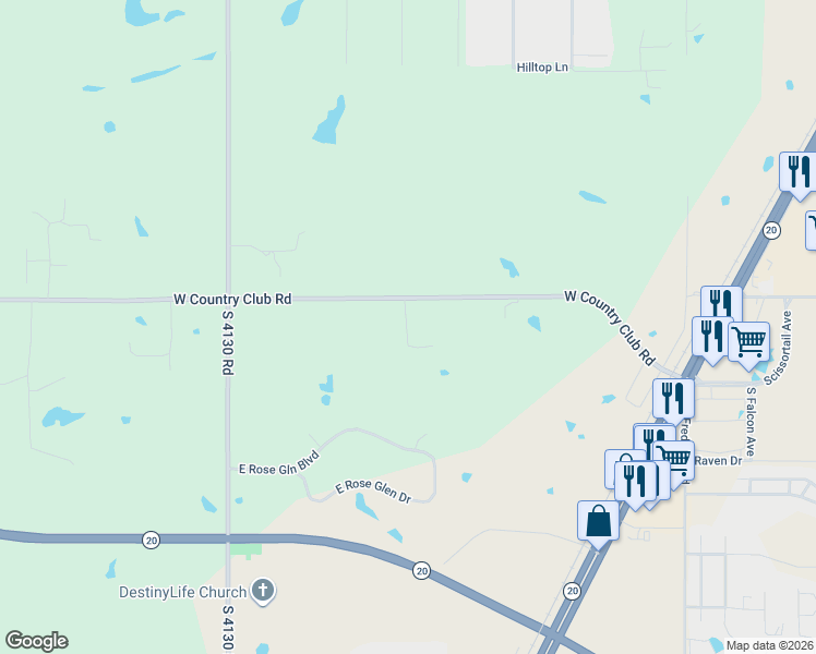map of restaurants, bars, coffee shops, grocery stores, and more near 2401 West Country Club Road in Claremore