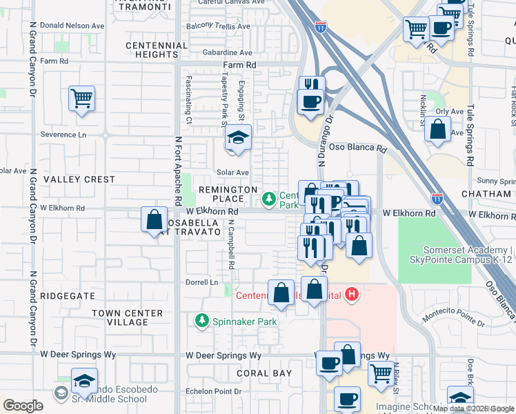 map of restaurants, bars, coffee shops, grocery stores, and more near 7204 Glen Shire Court in Las Vegas