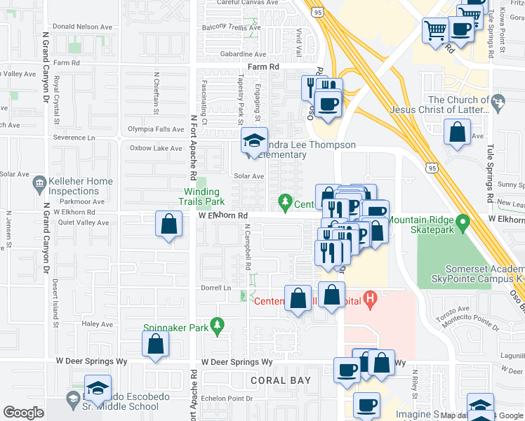 map of restaurants, bars, coffee shops, grocery stores, and more near 9009 Arbor Ashbury Avenue in Las Vegas