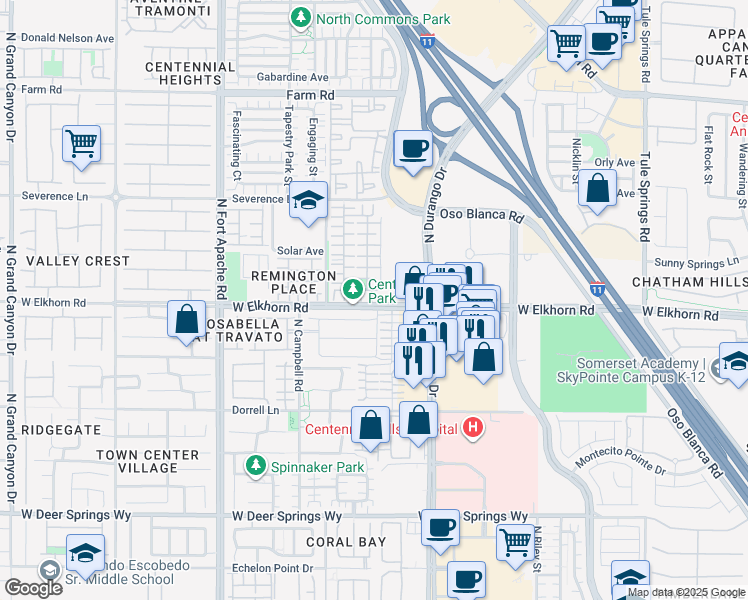 map of restaurants, bars, coffee shops, grocery stores, and more near 7204 Rolling Shore Court in Las Vegas