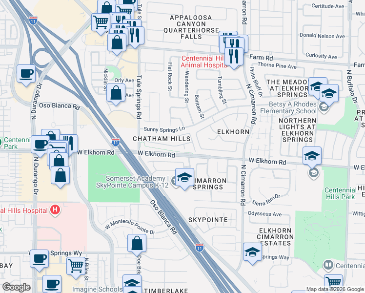 map of restaurants, bars, coffee shops, grocery stores, and more near 7225 Rosebriar Court in Las Vegas