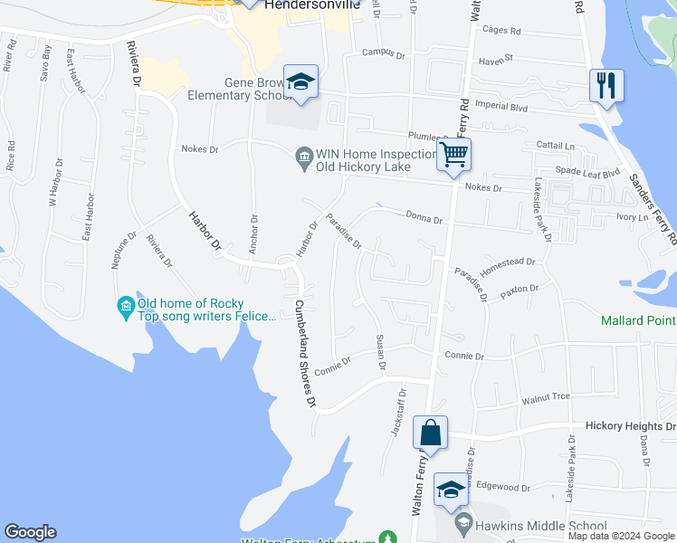map of restaurants, bars, coffee shops, grocery stores, and more near 309 Donna Drive in Hendersonville