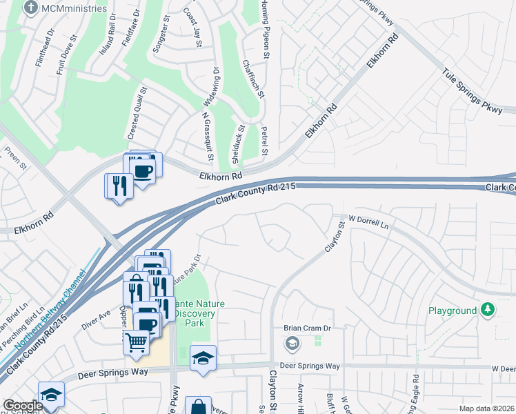 map of restaurants, bars, coffee shops, grocery stores, and more near 2028 Nature Park Drive in North Las Vegas