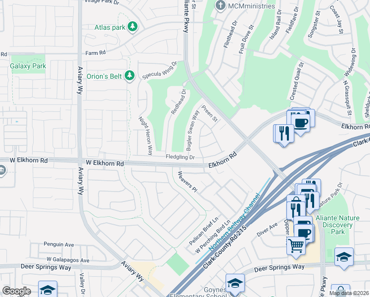 map of restaurants, bars, coffee shops, grocery stores, and more near 7267 Bugler Swan Way in North Las Vegas