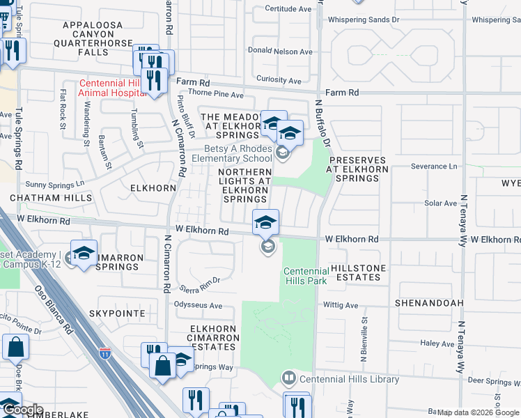 map of restaurants, bars, coffee shops, grocery stores, and more near 7228 Buglehorn Street in Las Vegas