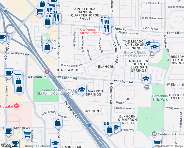 map of restaurants, bars, coffee shops, grocery stores, and more near 7221 Tame Place in Las Vegas