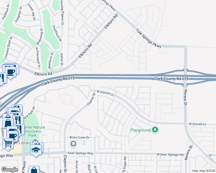 map of restaurants, bars, coffee shops, grocery stores, and more near 1634 Deep Valley Avenue in North Las Vegas