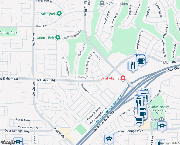 map of restaurants, bars, coffee shops, grocery stores, and more near 7263 Pinfeather Way in North Las Vegas