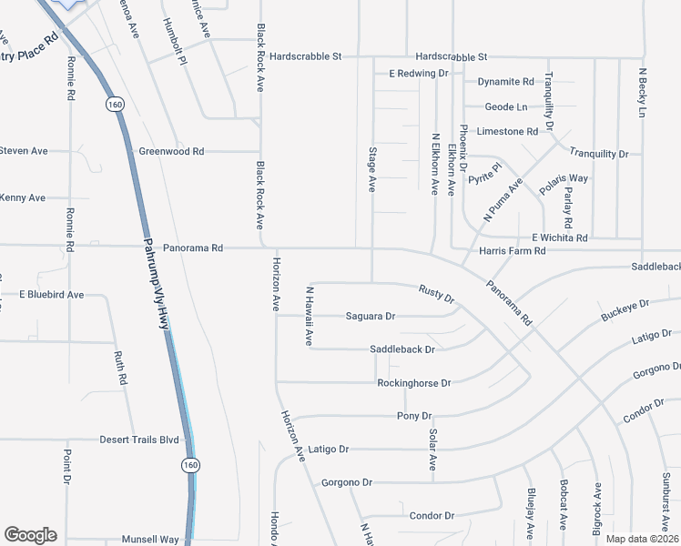 map of restaurants, bars, coffee shops, grocery stores, and more near 1251 Panorama Road in Pahrump