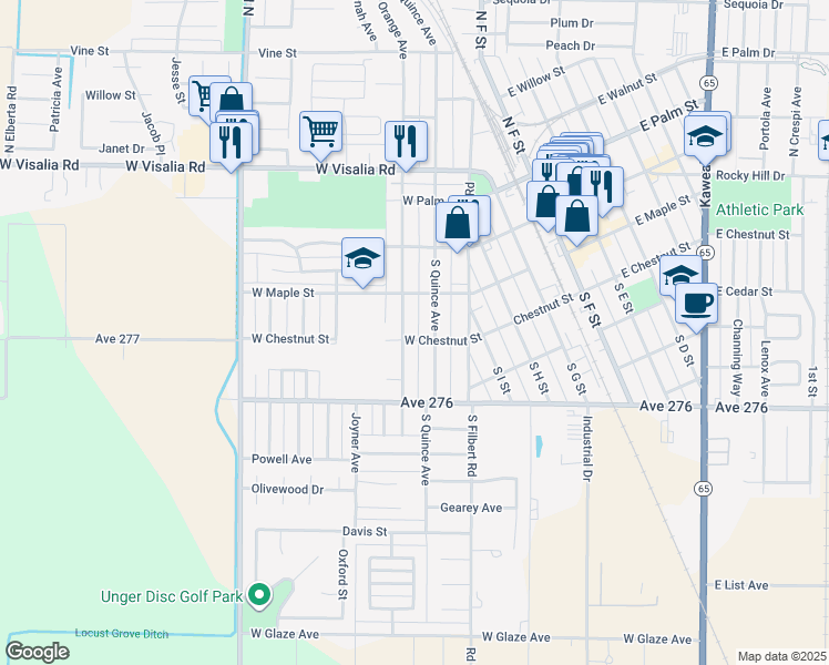map of restaurants, bars, coffee shops, grocery stores, and more near 525 West Chestnut Street in Exeter