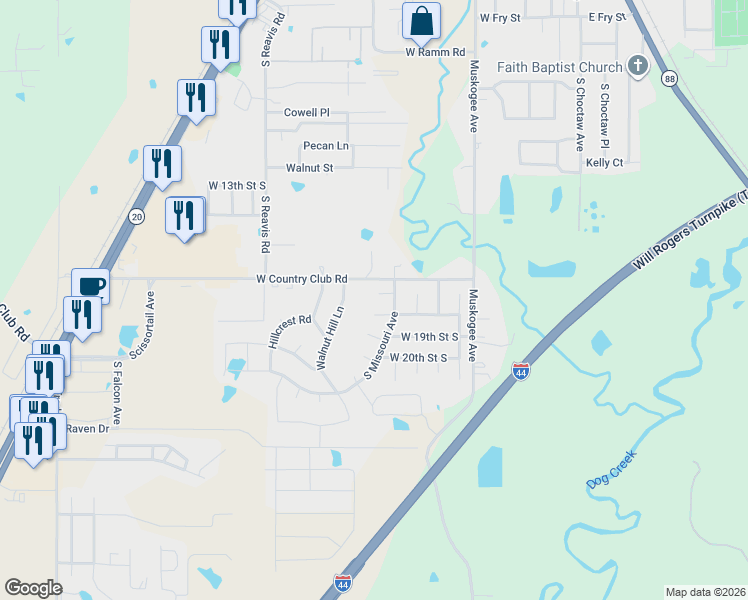 map of restaurants, bars, coffee shops, grocery stores, and more near 709 West 17th Street South in Claremore