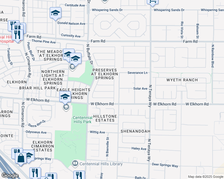 map of restaurants, bars, coffee shops, grocery stores, and more near 7400 Bisonwood Avenue in Las Vegas