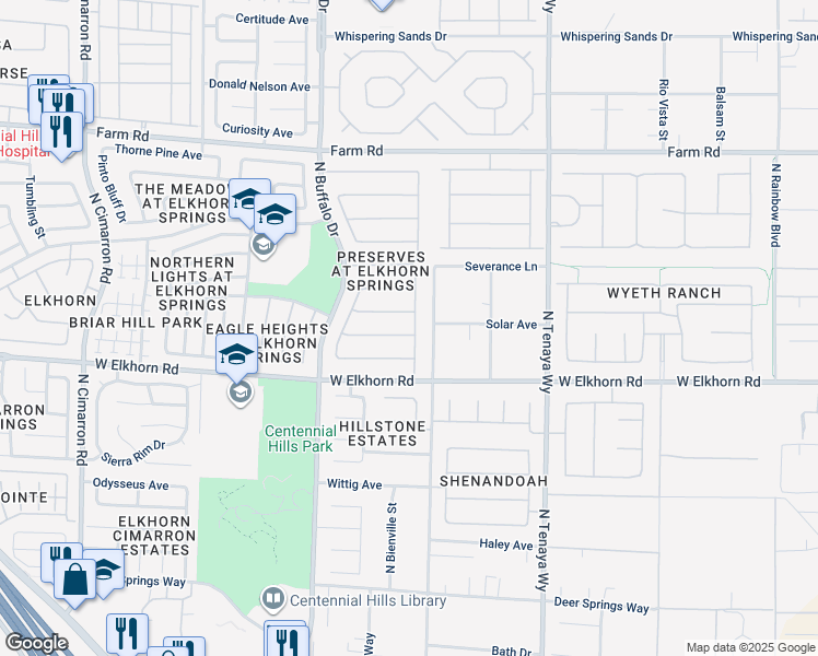map of restaurants, bars, coffee shops, grocery stores, and more near 7400 Bisonwood Avenue in Las Vegas