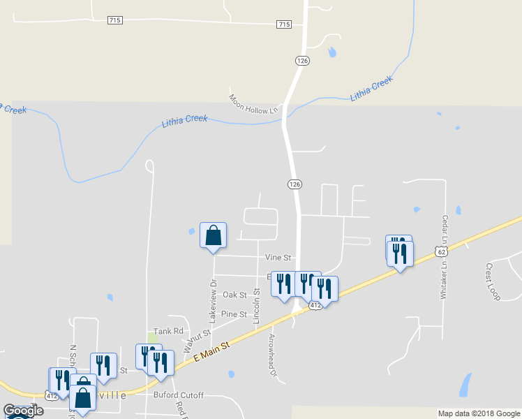 map of restaurants, bars, coffee shops, grocery stores, and more near 713 Birdsong Avenue in Gassville