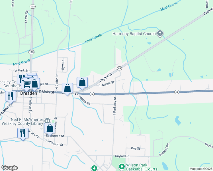 map of restaurants, bars, coffee shops, grocery stores, and more near 560 East Maple Street in Dresden