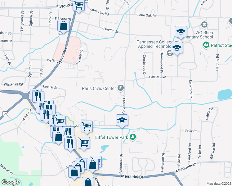 map of restaurants, bars, coffee shops, grocery stores, and more near 650 Volunteer Drive in Paris