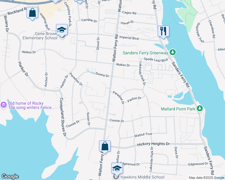 map of restaurants, bars, coffee shops, grocery stores, and more near 101 Paradise Drive in Hendersonville