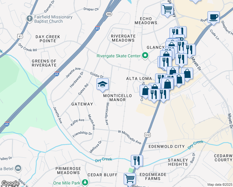 map of restaurants, bars, coffee shops, grocery stores, and more near 428 Thomas Jefferson Circle in Goodlettsville