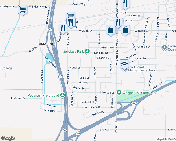 map of restaurants, bars, coffee shops, grocery stores, and more near 525 Mallard Avenue in Lemoore