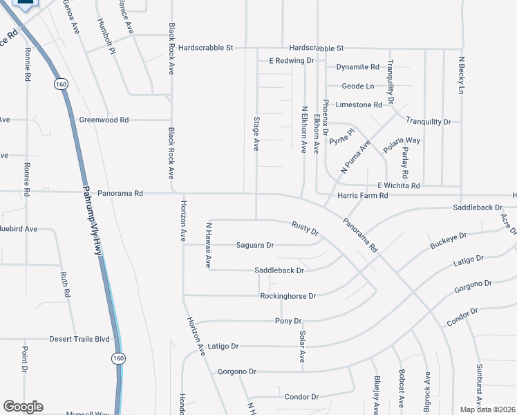 map of restaurants, bars, coffee shops, grocery stores, and more near 4951 Panorama Road in Pahrump