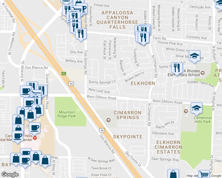 map of restaurants, bars, coffee shops, grocery stores, and more near 8220 New Leaf Avenue in Las Vegas
