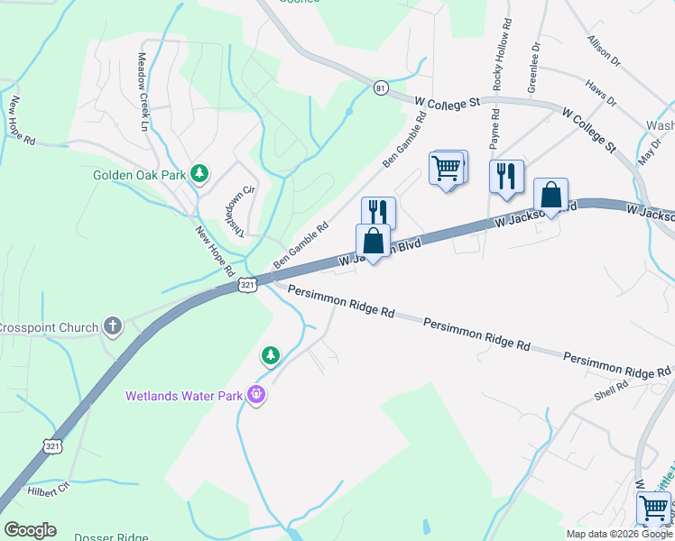map of restaurants, bars, coffee shops, grocery stores, and more near 1407 West Jackson Boulevard in Jonesborough
