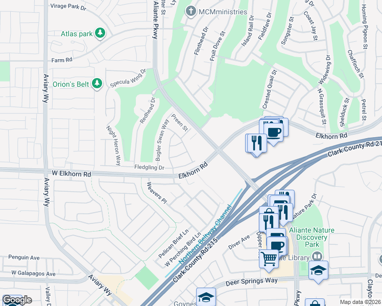map of restaurants, bars, coffee shops, grocery stores, and more near 7264 Summer Duck Way in North Las Vegas