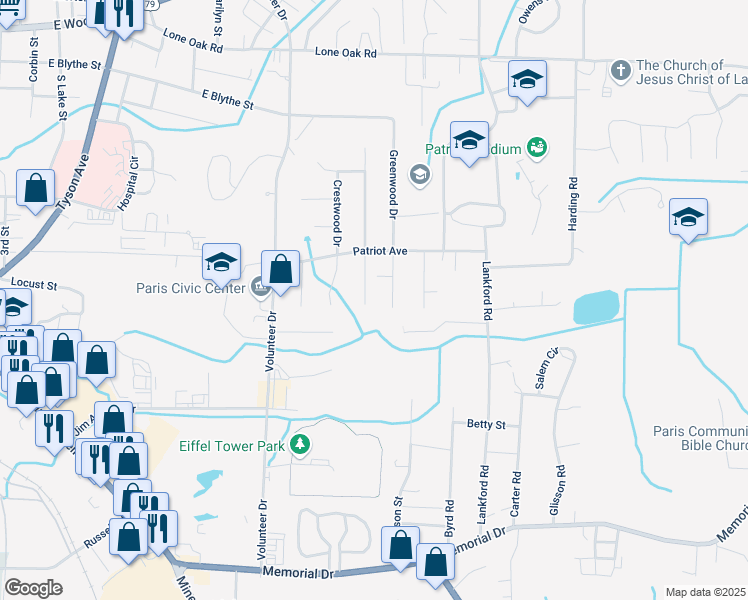 map of restaurants, bars, coffee shops, grocery stores, and more near 609 Willowbrook Drive in Paris